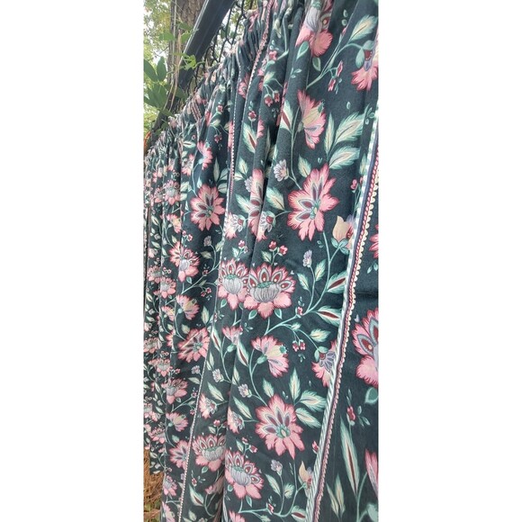 Waverly Duralee Floral Vine English Garden Pattern 1980's Black Pink VTG Curtain - Picture 10 of 16